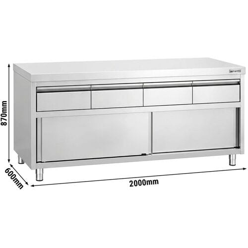 GGM Gastro Edelstahl Arbeitsschrank PREMIUM - 2000x600mm - mit 4 Schubladen & Schiebetür