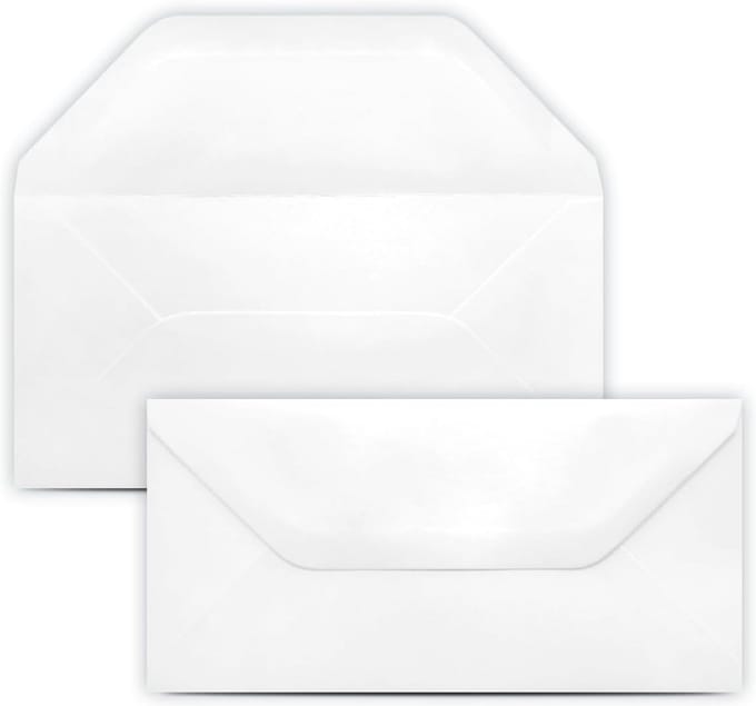50 Witte Enveloppen DIN Lang (11x22 cm) Zonder Venster - Met Sluitlip