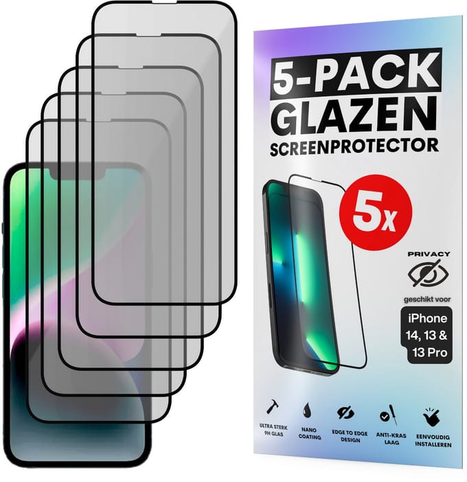 Privacy Screenprotector - Geschikt voor iPhone 16E / 14 / 13 / 13 Pro - Gehard Glas - Full Cover Tempered Privacy Glass - Case Friendly - 5 Pack