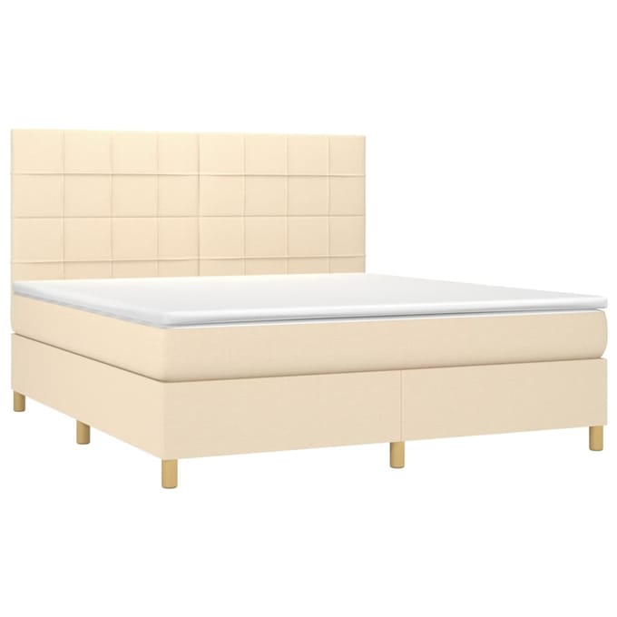 vidaXL - Boxspring - met - matras - en - LED - stof - crèmekleurig - 160x200 - cm