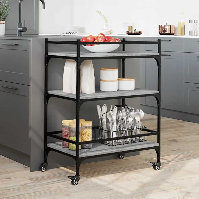 vidaXL - Keukentrolley - 65x40x86,5 - cm - bewerkt - hout - grijs - sonoma - eiken
