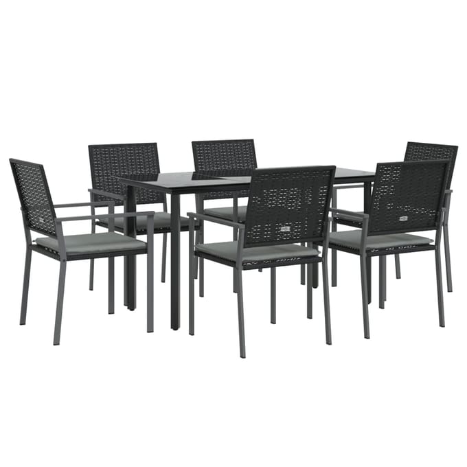 vidaXL - 7-delige - Tuinset - met - kussens - poly - rattan - en - staal