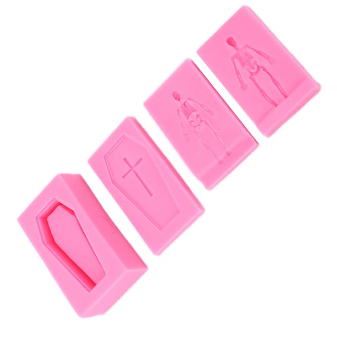 Moule en Silicone Halloween Forme Cercueil Squelette 3D Antiadhésif Durable Résistant aux Hautes Températures pink