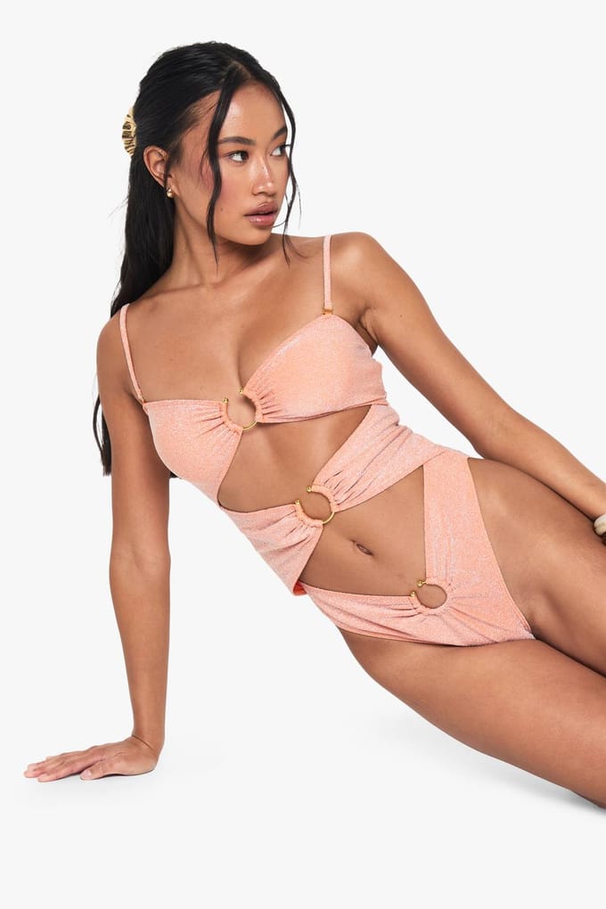 boohoo Dames Glitter Cutout Badpak | Orange | Maat: 8