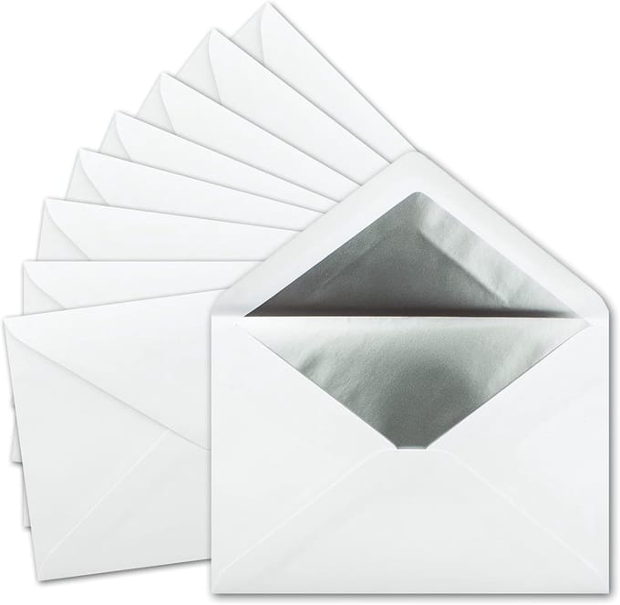 Enveloppen Wit - Post Envelopes - Uitnodigingen Versturen - Zilveren Voering - C5 formaat - Wit
