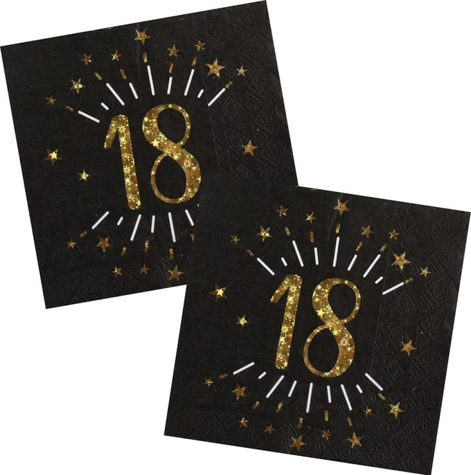 Santex Verjaardag feest servetten leeftijd - 50x - 18 jaar - goud - 33 x 33 cm