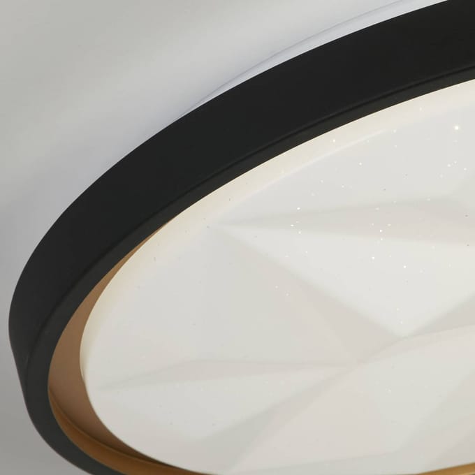Searchlight LED plafondlamp Satellite zwart Ø 42cm staal afstandsbediening