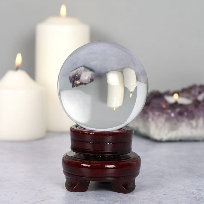 Something Different - Kristallen bol Ø8cm met Houten Standaard in displaydoosje