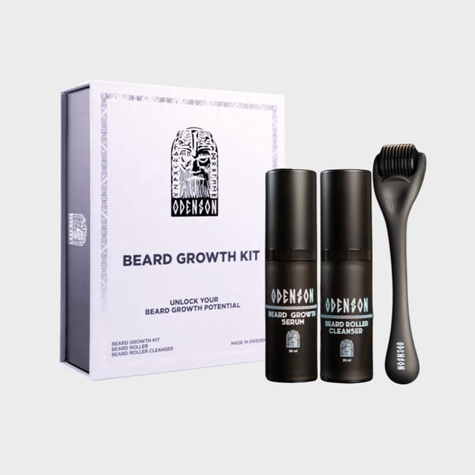 Odenson Baardgroeikit – Baardgroeiserum, Baardroller & Cleaner – Complete Baardverzorgingsset voor Mannen