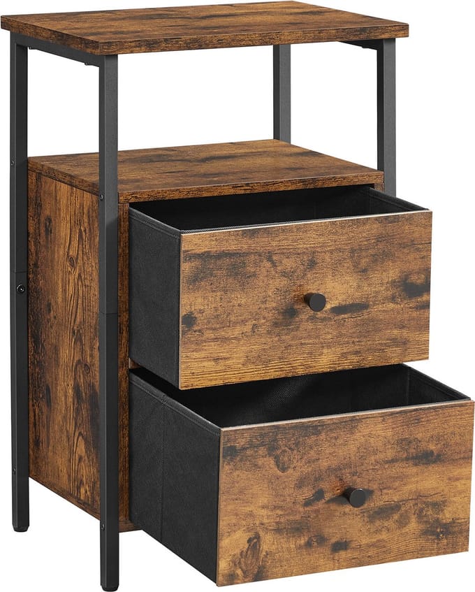 Hoppa! Nachtkastje - Industrieel vintage ontwerp - bruin/zwart