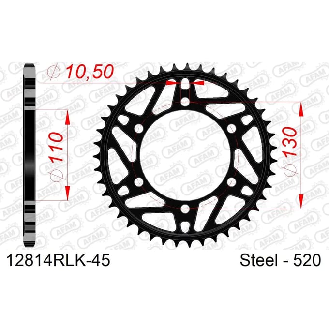 Stalen tandwiel Afam 520 45 dents