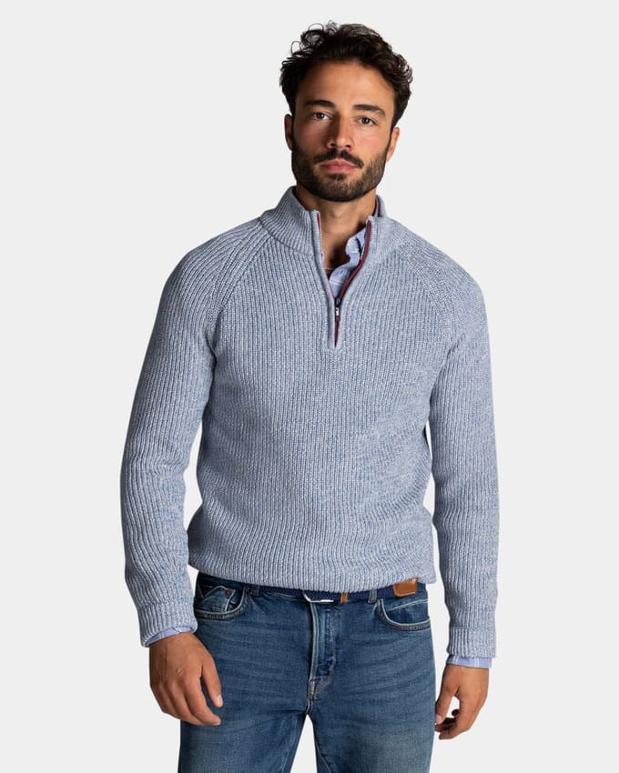 NZA - Blauwe katoenen half zip trui