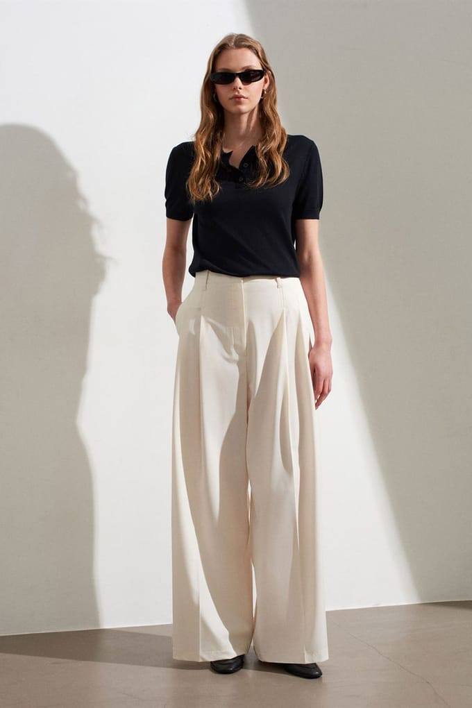 Vrouwen Hoge Taille Wijde Pijpen Crêpe Broek