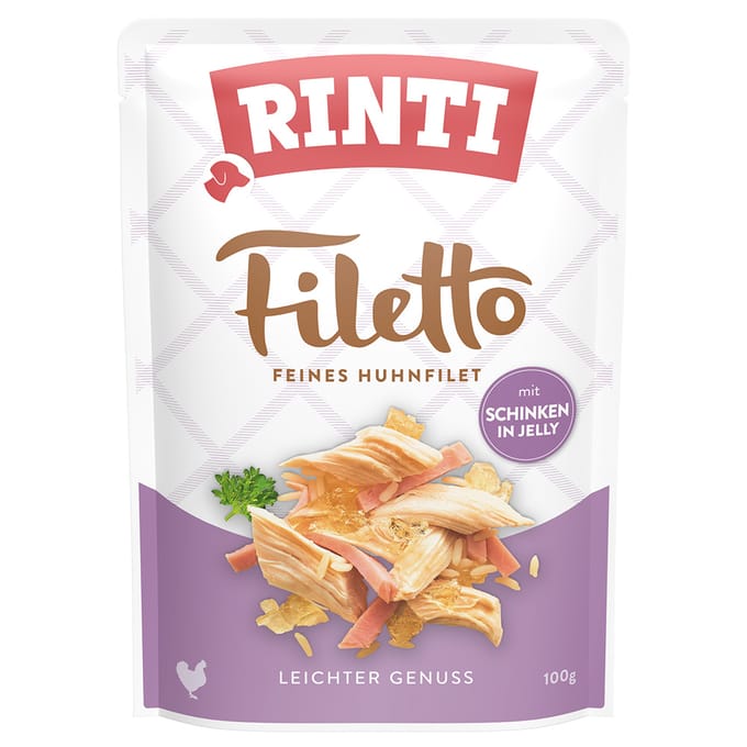 24x 100g RINTI Filetto Pouch in Jelly Kip met ham nat hondenvoer