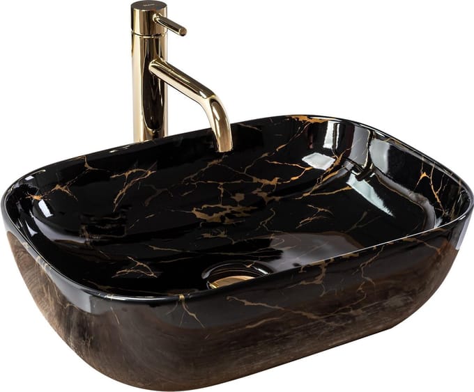 Rea Belinda Black Marble Shiny Opzetwastafel Steen Imitatie 46,5x33,5 cm