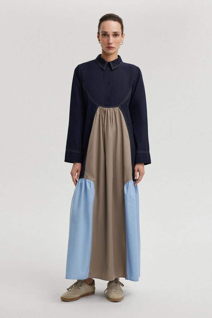 Touché Privé - Jurk met kleurblokken - Marine - Dames
