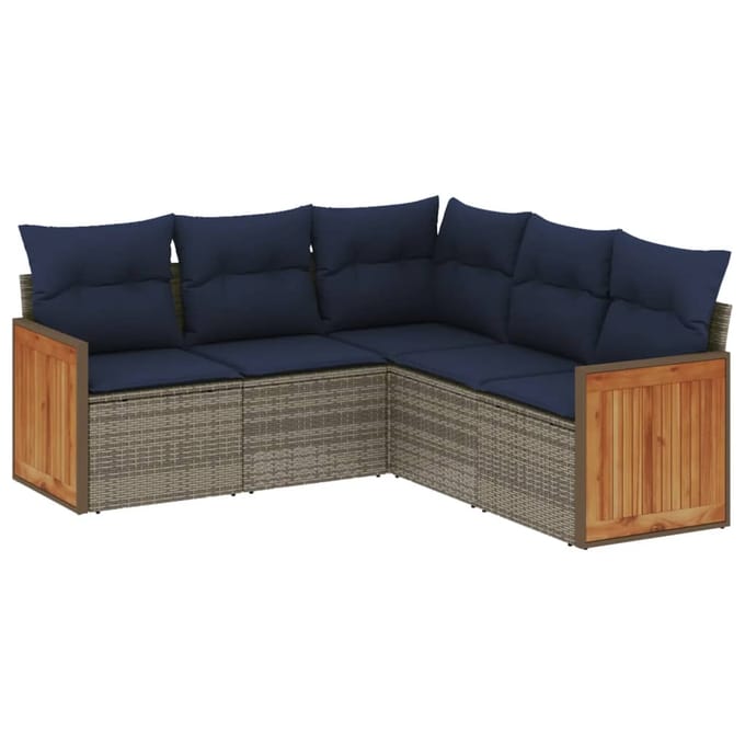 vidaXL - 5-delige - tuinbankset - met - kussens, - grijs - polyrotan