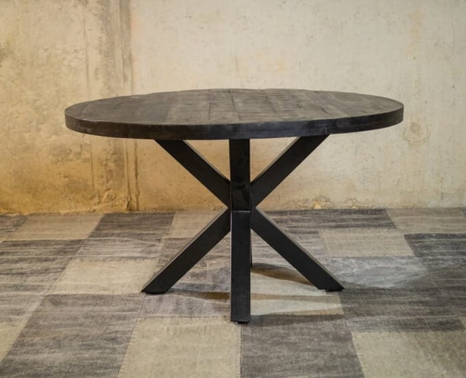 Ronde mango eettafel Zwart 'Black Spider' Ø110 cm | Meubelplaats