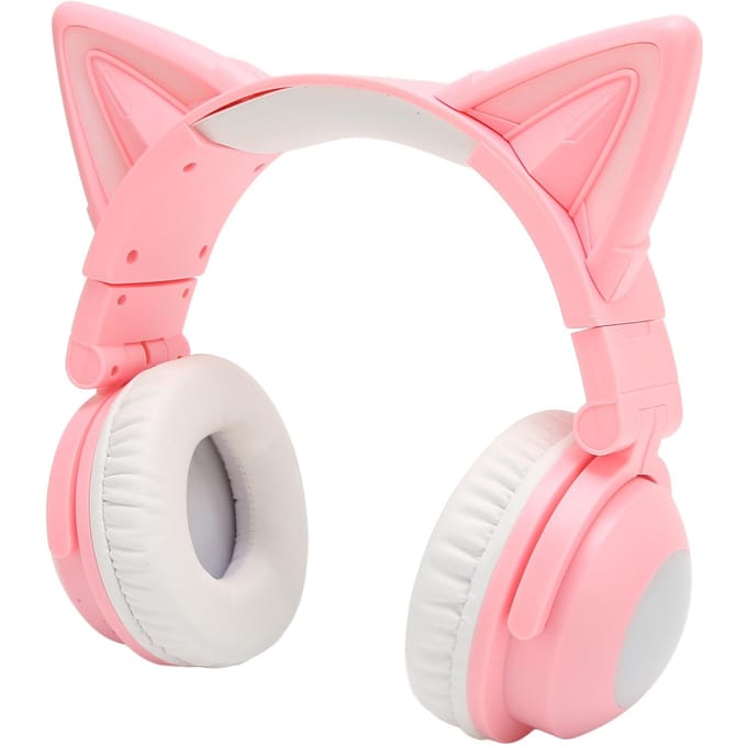 Casque Bluetooth stéréo à oreilles de chat, mignon, haute sensibilité, microphone intégré, LED réglable, pour enfants rose