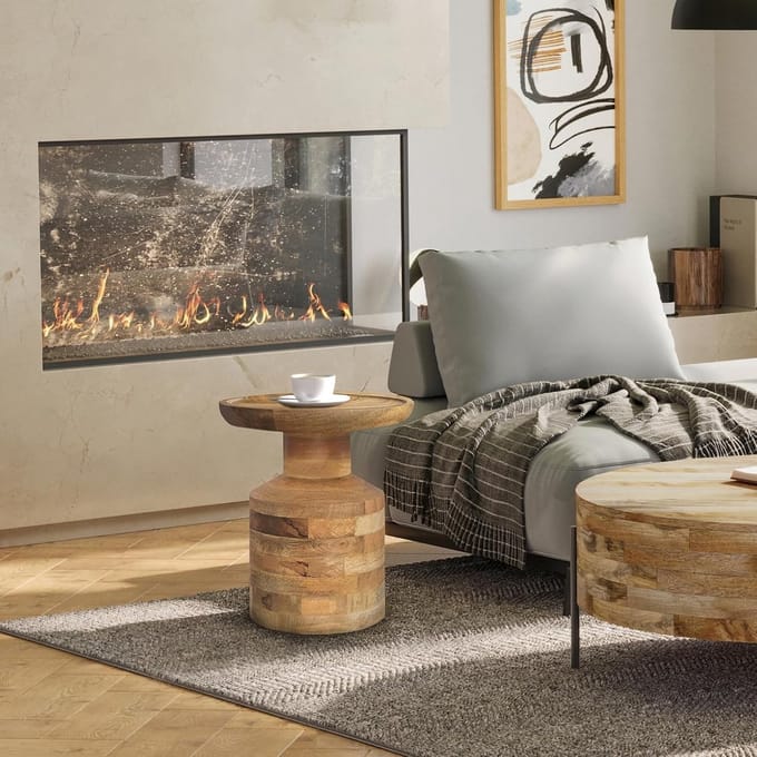 Ronde Bijzettafel Metaal Houtkleur - Compact Salontafel