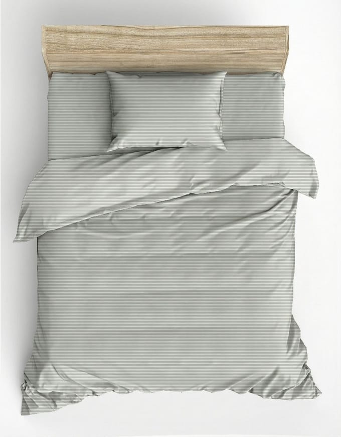 L'Essentiel Maison Stripe - Dekbedovertrek - Satijn - Sage - 155x220