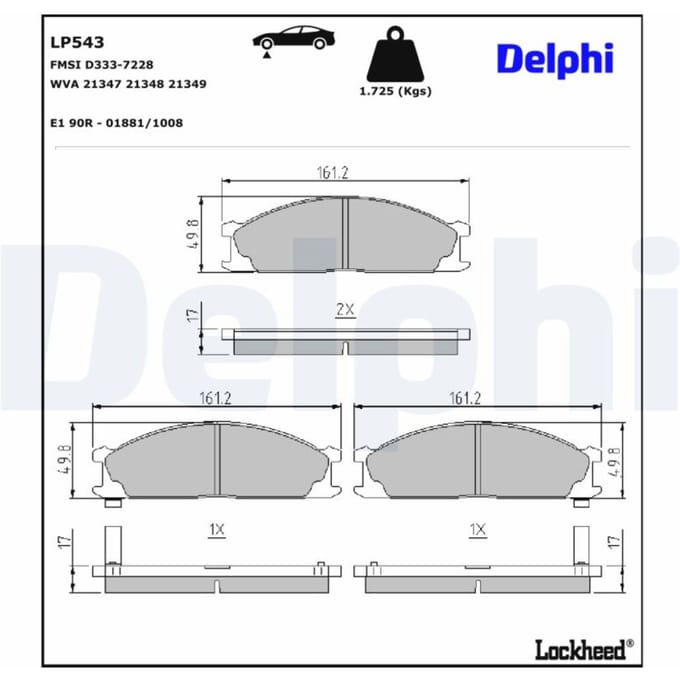 Remblokset DELPHI LP543, voorkant, achter