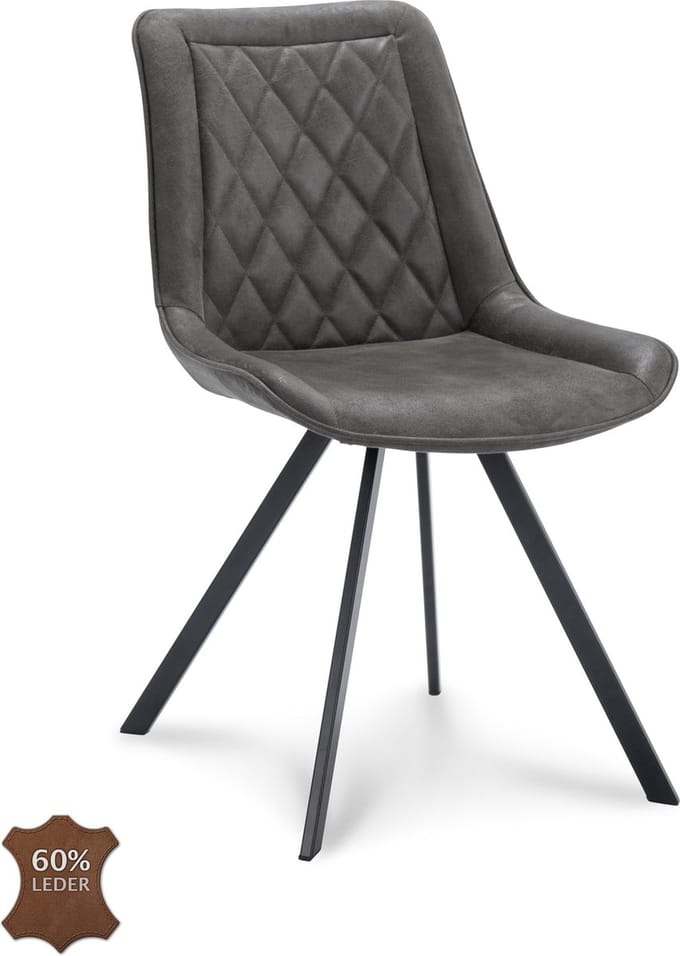 Icon Living - Stoel Jim - Microleder Bull Graphite - Poot Zwart