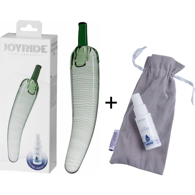 Joyride - Glazen dildo met groene accenten - Set 06