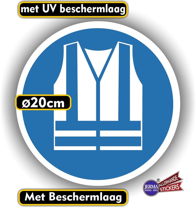 Jerma - Veiligheidshesje verplicht - Sticker - ISO norm - 20 cm - Weerbestendig - Zelfklevend Vinyl