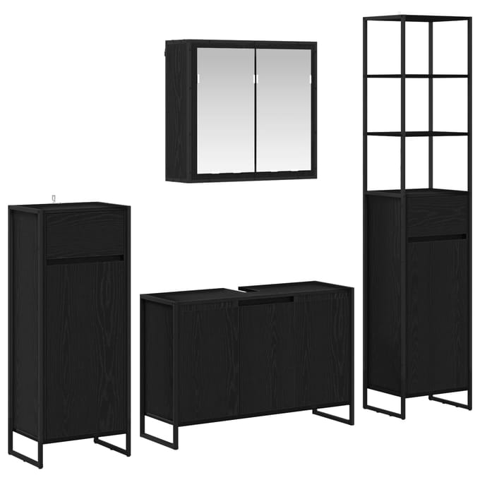 vidaXL - Badkamermeubel - Set - 4 - st - Zwart - Eiken - Bewerkt - hout