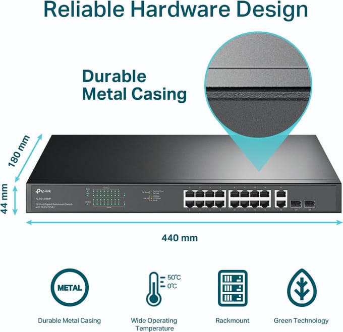 TP-Link TL-SG1218MP - Router - Full duplex - Power over Ethernet (PoE) - Rack-montage