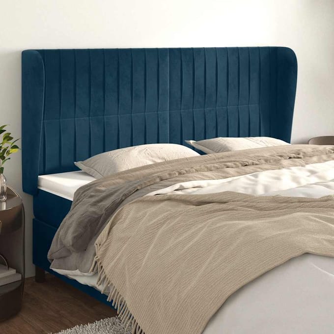 vidaXL - Hoofdbord - met - randen - 203x23x118/128 - cm - fluweel - donkerblauw