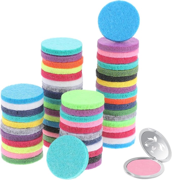 50 stuks diffuser-navulpads, 23 mm, rond, kleurrijke diffuser-pads voor etherische oliën, mini-microvezel-parfumdiffuser, geurloze pads voor luchtbevochtiger, luchtreiniger, thuis, auto (meerkleurig)
