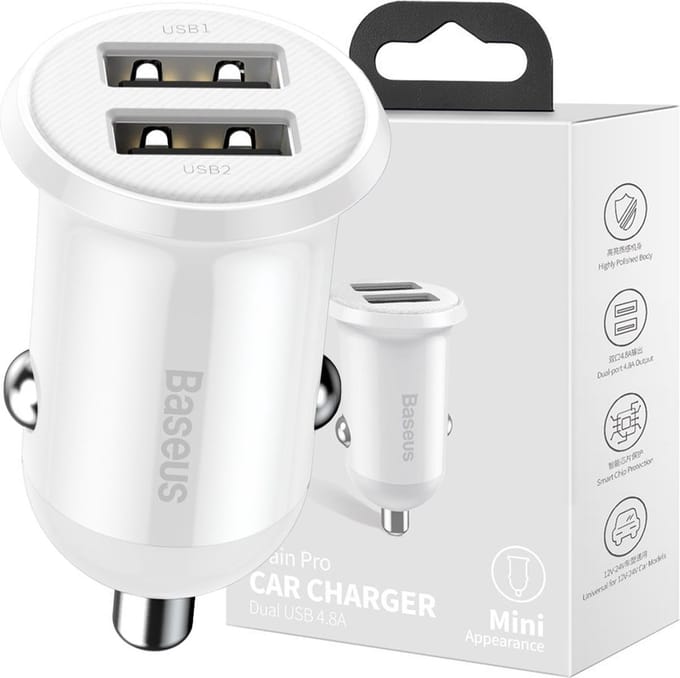 Baseus Grain Pro Car Charger 2x USB 4.8A (white)