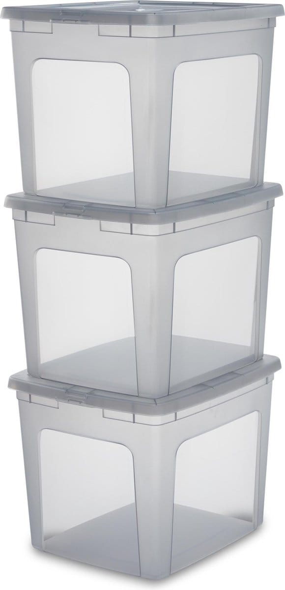 IRIS Clearbox Opbergbox - 30L - Kunststof - Grijs - Set van 3