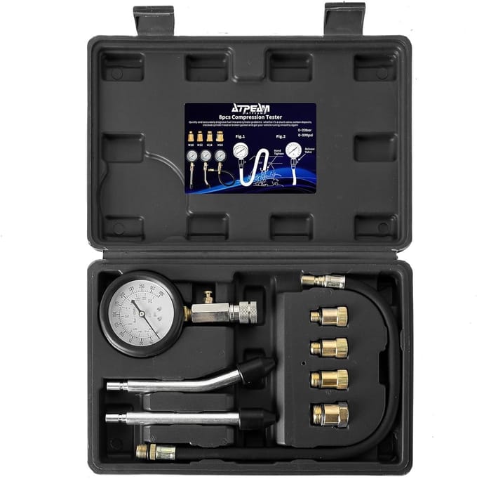 Compressietester voor motoren - 0-20 bar/0-300 psi met adapter set