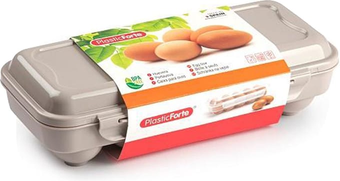 Plasticforte Eierdoos - koelkast organizer eierhouder - 10 eieren - taupe - kunststof - 27 x 12,5 cm
