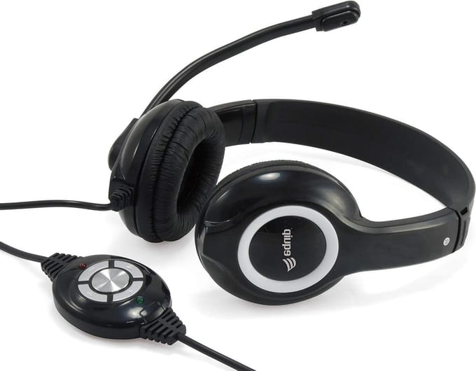 Hoofdtelefoon met microfoon - PC headset - Online communicatie - Flexibele microfoonarm - 2 meter snoer - Zwart