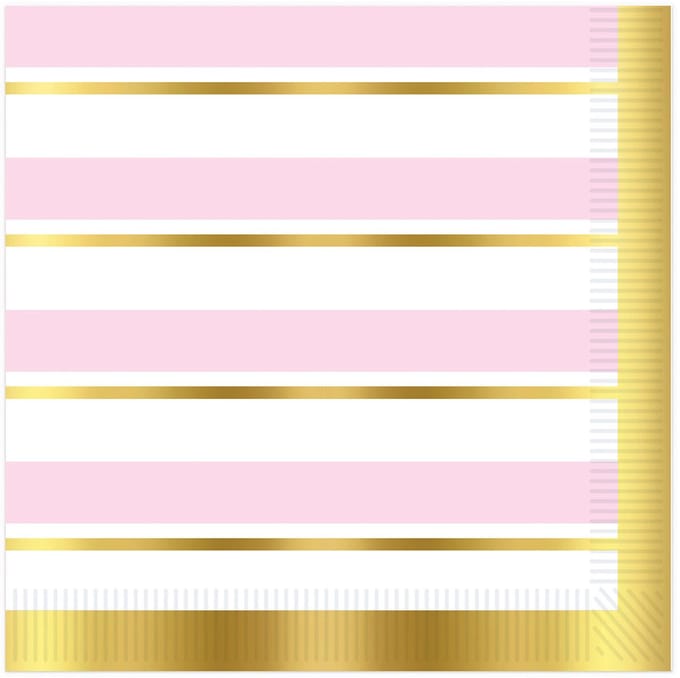 360 DEGREES - 16 roze en witte gestreepte papieren servetten 33 x 33 cm goud