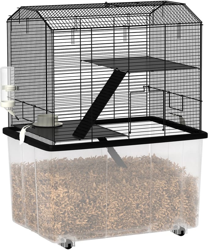 PawHut Hamsterkooi - Staaldraad - 57x43x74cm - Zwart