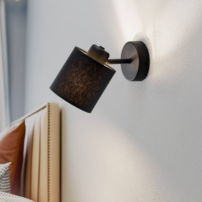 Argon Wandlamp Suerte, zwart / goud, 1-lamp, textiel, staal