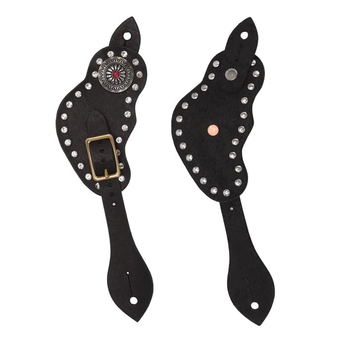 1 Paire Sangle d'Éperon Cuir Strass Style Western Vintage Équipement de Protection pour l'Équitation pour gray