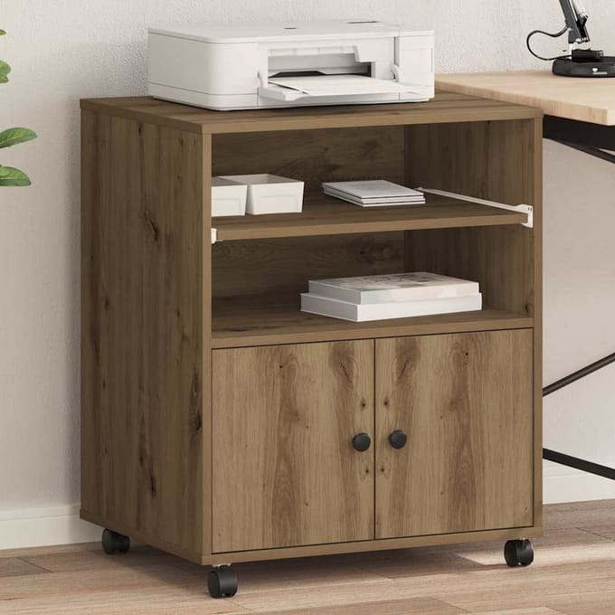vidaXL - Printerstand - Artisanaal - eiken - 60 - x - 48 - x - 74 - cm - Bewerkt - hout