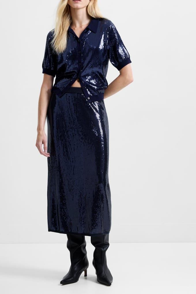 French Connection Hannah Sequin Midi Skirt Navy Taglia: S | Minigonne Outlet | Donna | Blu