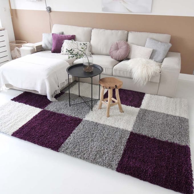 Hoogpolige loper - Trend Cube paars 80x250