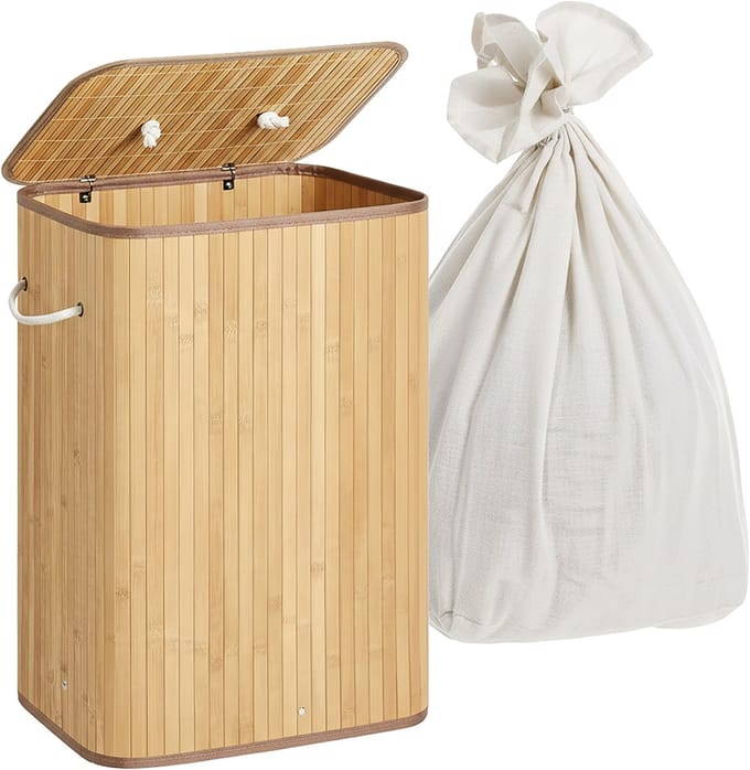 Wasmand 2 vakken - 105 l - bamboe - opvouwbaar