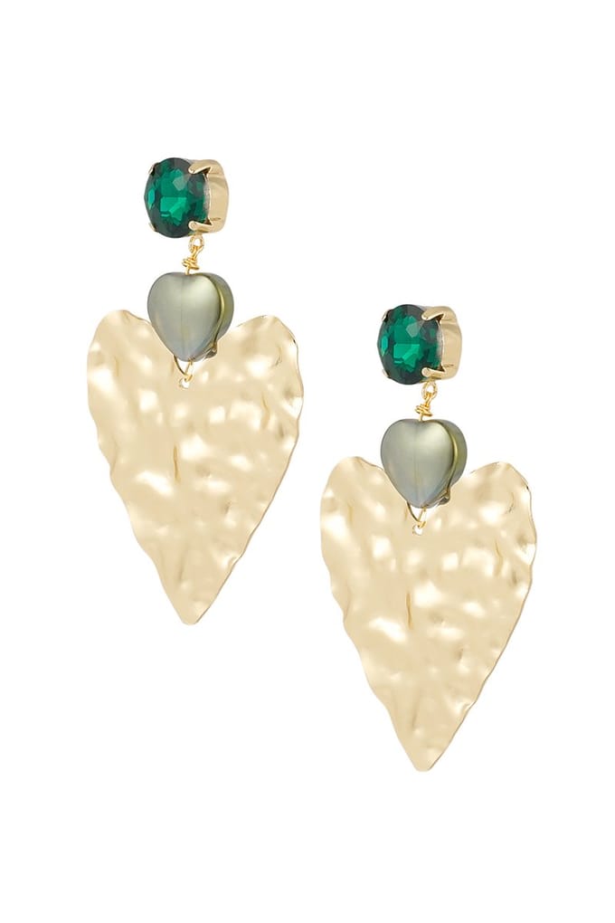 Oorbellen Statement Big Love - Hart - Crystal - Groen/Goud