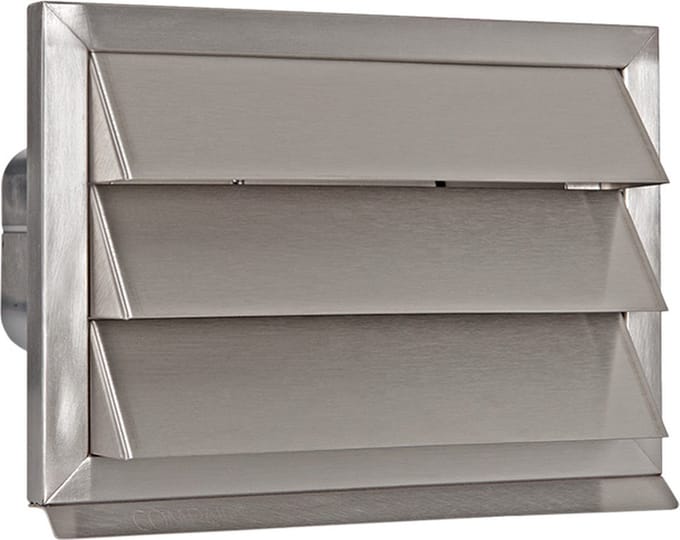 RVS buitenrooster Eco+ vaste lamellen+terugslagklep 169x77mm
