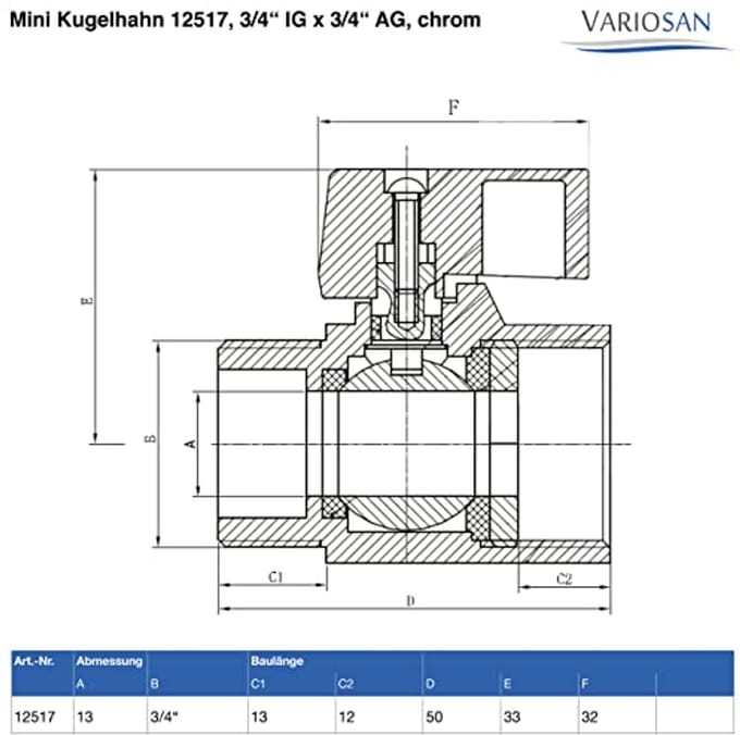 Mini kogelkraan 3/4" IG x 3/4" AG - chroom voor watervoorziening en verwarming