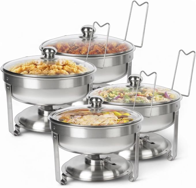 Chafing Dish Buffet Set - Warmhoudbakken Buffet - Eten Warm Houden - Compleet Set van 4 - N.v.t. - Zilver